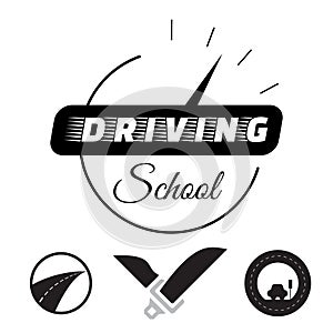 Set of vector graphic elements on the subject Driving school. Vector illustration.
