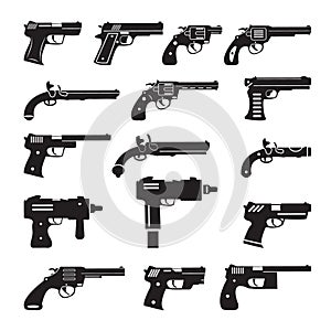 Set of vector guns, handguns and pistols