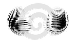 Set of vector halftone spheres. Dotted circles with black and white gradient. Pattern design element