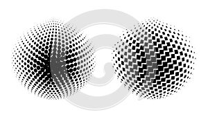 Set of vector halftone spheres. Dotted circles with black and white gradient. Pattern design element