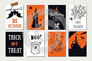 Set of vector Halloween party banners, invitations cards with hand drawn