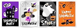 Set of vector Halloween party posters in cartoon flat style