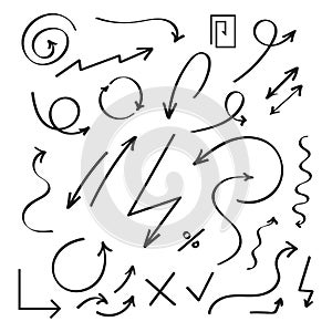Set of vector hand drawn arrows. Vector illustration white background