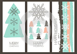Set of vector hand drawn Christmas or New Year greeting cards. L