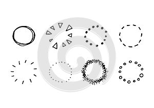 Set of vector hand drawn circles. Monochrome, can be used as frames