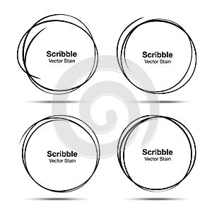 Set of vector hand drawn circles using sketch drawing scribble circle lines. Doodle circular logo design elements