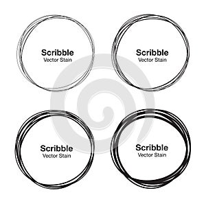 Set of vector hand drawn circles using sketch drawing scribble circle lines. Doodle circular logo design elements