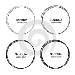 Set of vector hand drawn circles using sketch drawing scribble circle lines. Doodle circular logo design elements