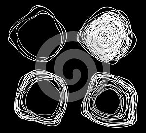 Set of vector hand drawn distorted circles using sketch drawing scribble distort circle lines.