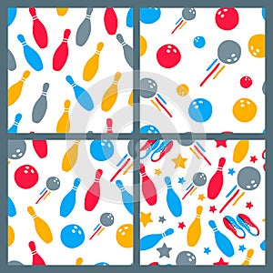 Set of vector hand drawn doodle bowling seamless pattern.