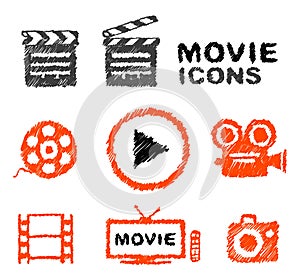 Set of vector hand-drawn movie icons