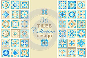 Set of vector hand drawn pattern of square ceramic tile. Ornate patchwork pattern design. Typical Mediterranean floor
