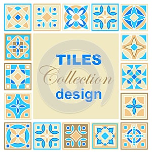 Set of vector hand drawn pattern of square ceramic tile. Ornate patchwork pattern design. Typical Mediterranean floor