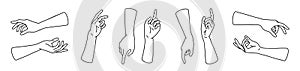 Set of Vector Hands, Mystic or Esoteric Gestures, Outline Style