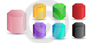 Set of vector hexagonal prisms with gradients and shadow for game, icon, package design, logo, mobile, ui, web