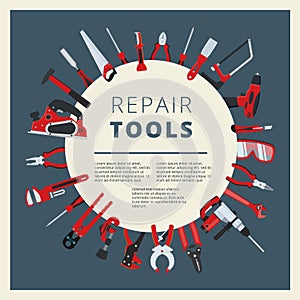 Set of vector home repair toold, instruments and equipment.