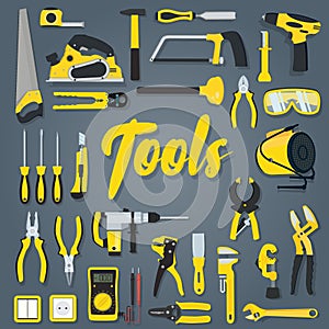 Set of vector home repair toold, instruments and equipment. Hous