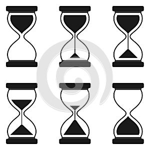 A set of vector hourglasses in vomit styles, for web design and internet in black