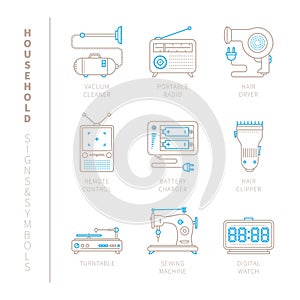 Set of vector household icons and concepts in mono thin line style