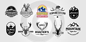 Set of vector hunting and outdoor adventures vintage logo designs illustration photo