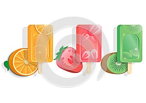 Set of vector ice cream icons in different flavors, of fruit. Isolated illustrations