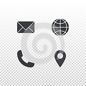 Set of vector icon for design business card, website or nobile app. Envelope, globe, phone and tag symbols photo