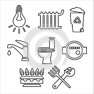 Set of Vector icon. Home heating and cooling system icons set.