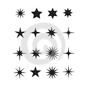 Set of vector icon stars, sunburst badges. Graphic, shine, decoration, sunshine, glitter symbol.