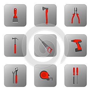 Set vector icons of building tools with orange handle.