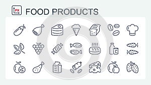 A set of vector icons of fine line, food and drinks.