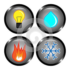 Set of vector icons - heating, water, electricity, cooling