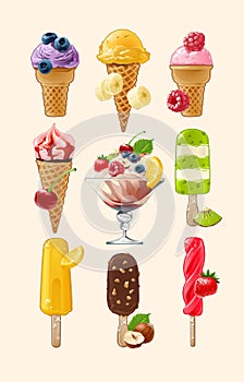 Set vector icons of ice cream