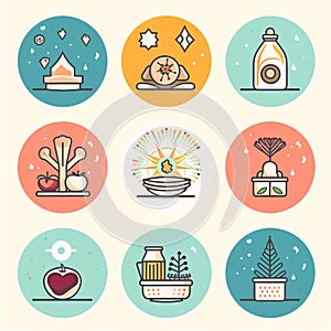 Set of vector icons with the image of a bottle of perfume and other things