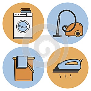 Set of vector icons of laundry in a flat style.