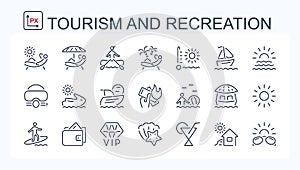 A set of vector icons made of thin line for travel and leisure.