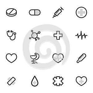 Set of vector icons medical devices and characters on a light background