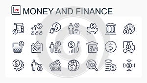 A set of vector icons for money and finance.