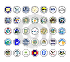 Set of vector icons. Seals of California state, USA.