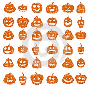 Set of simple halloween pumpkin silhouettes isolated om white background.