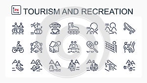 A set of vector icons from a thin line for travel and leisure.