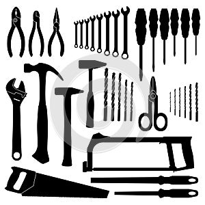 Set vector icons of tools on a white background.