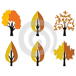 Set Of Vector Icons Of Trees In Autumn