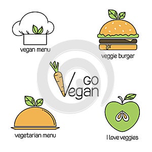 Go Vegan conceptual icons set