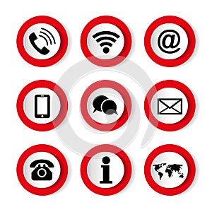 Set of vector icons on white background, on the topic, contact us. Communication icon set.