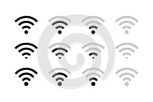 A set of vector icons of the Wi-Fi signal. All stages of the signal. Wireless connection