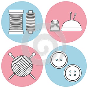 Set of vector icons with yarn