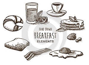 Set of vector illustraion hand draw breakfast elements created with line technique photo
