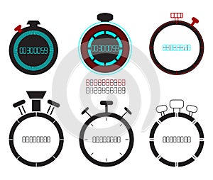 Set of vector illustrated timers, clocks.