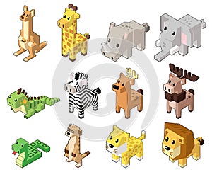 Set vector illustration of cute isometric animals.