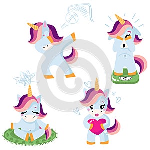 Set of Vector illustration of cute unicorns